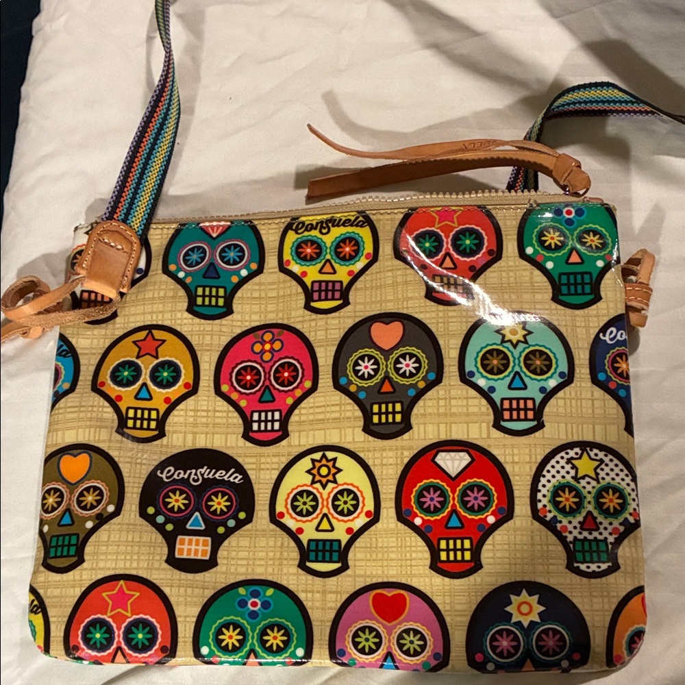 NEW Consuela Yellow Sugar Skull Crossbody with Multicolor Strap